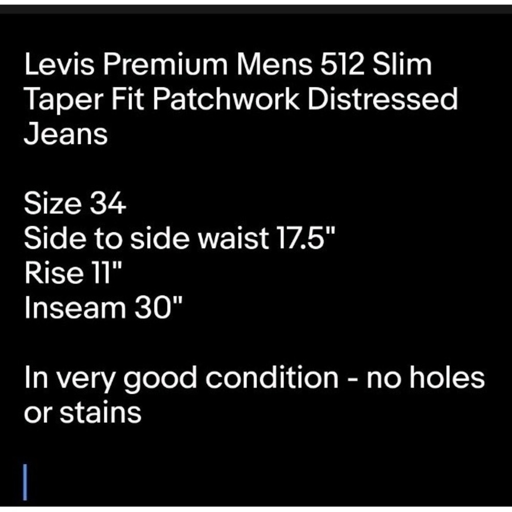 Levis Premium Mens 512 Slim Taper Fit Patchwork Distressed Jeans 34 X 30 - Picture 12 of 12
